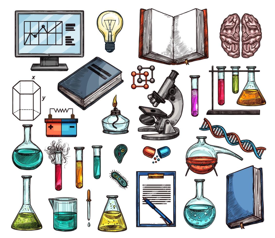 experimento científico ou esboços de pesquisa de laboratório vetor