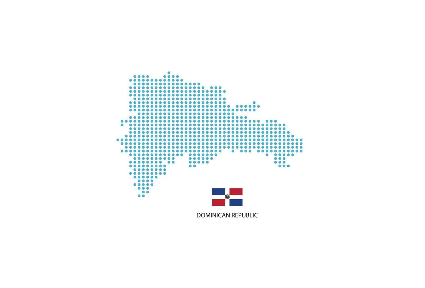 mapa da república dominicana projeta círculo azul, fundo branco com bandeira da república dominicana. vetor