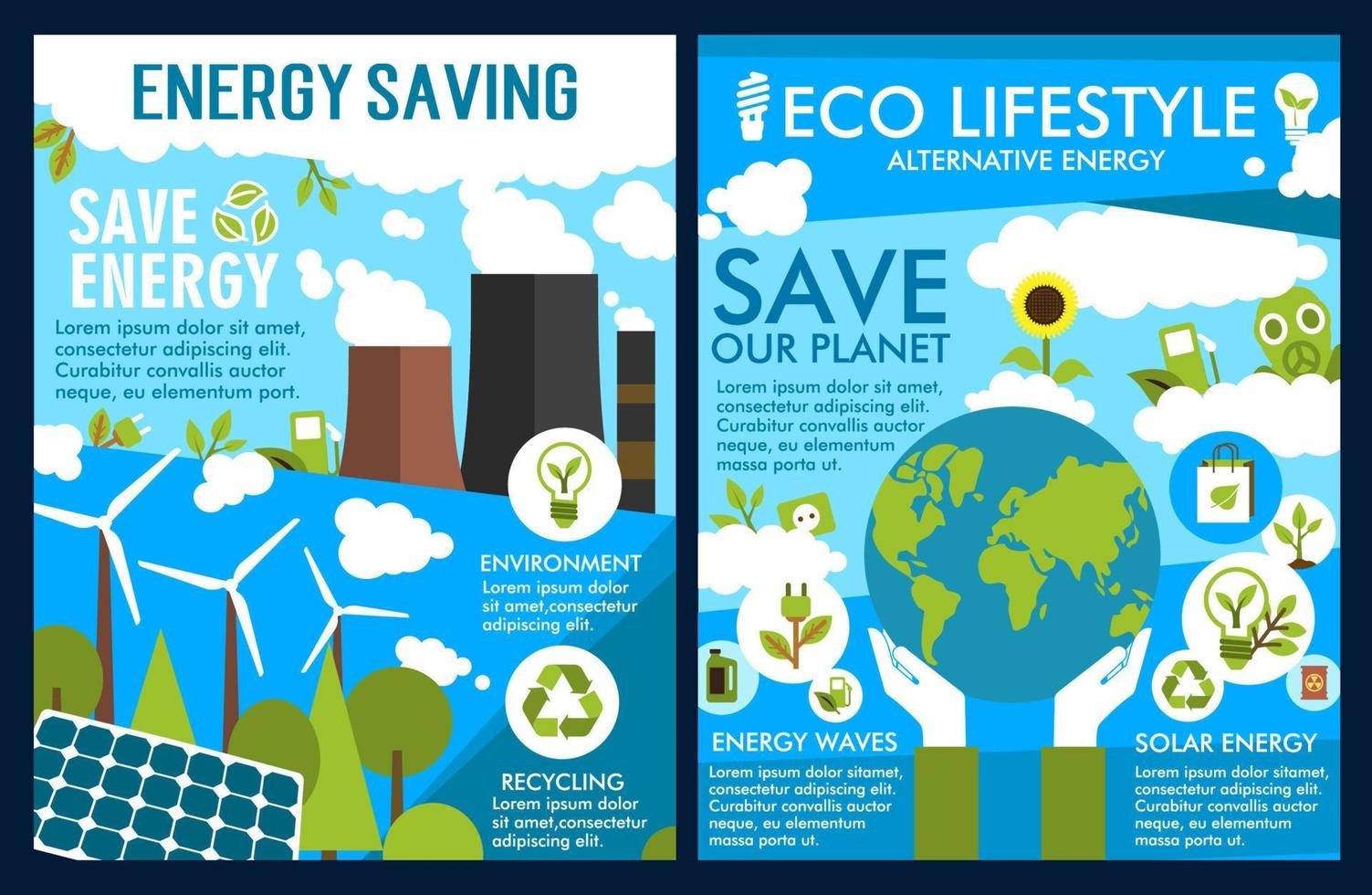 cartazes vetoriais para economia de energia verde ou ecologia vetor