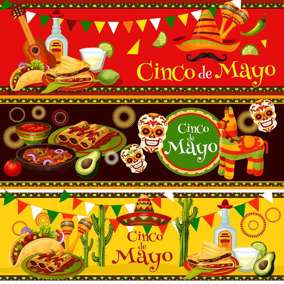 banners de comida de festa de vetor mexicano cinco de maio
