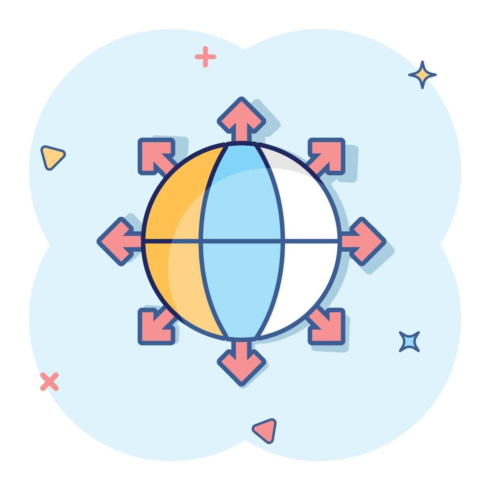 ícone do planeta Terra em estilo cômico. ilustração em vetor globo geográfica dos desenhos animados em fundo branco isolado. conceito de negócio de efeito de respingo de comunicação global.