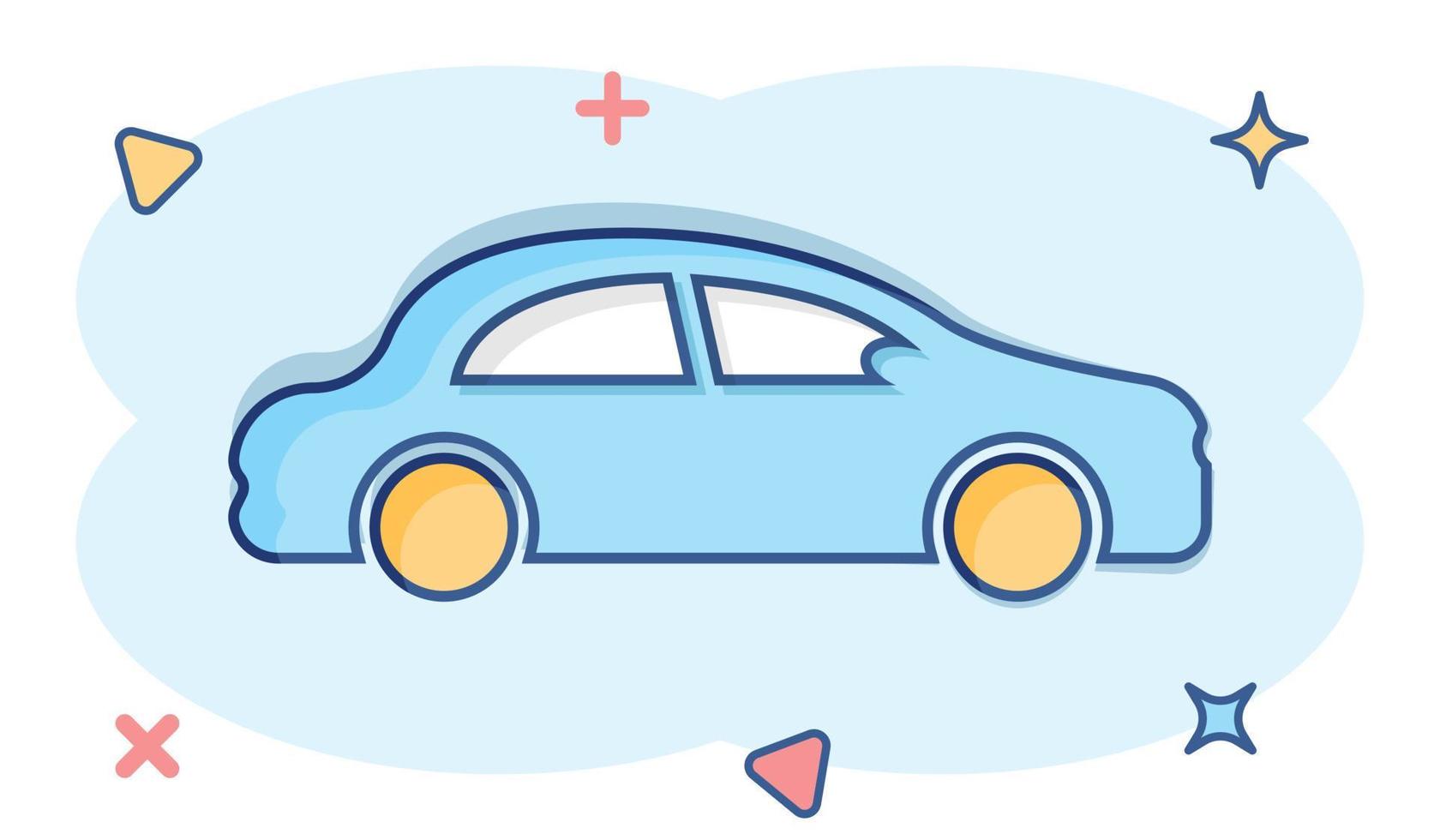 ícone do carro em estilo cômico. automóvel carro vector cartoon ilustração pictograma. efeito de respingo de conceito de negócio automático.