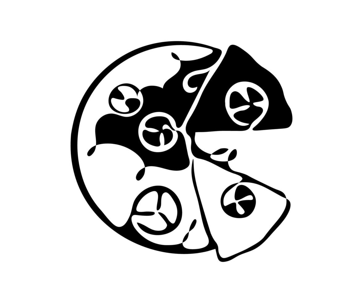 logotipo de pizza monocromática preto e branco vetor