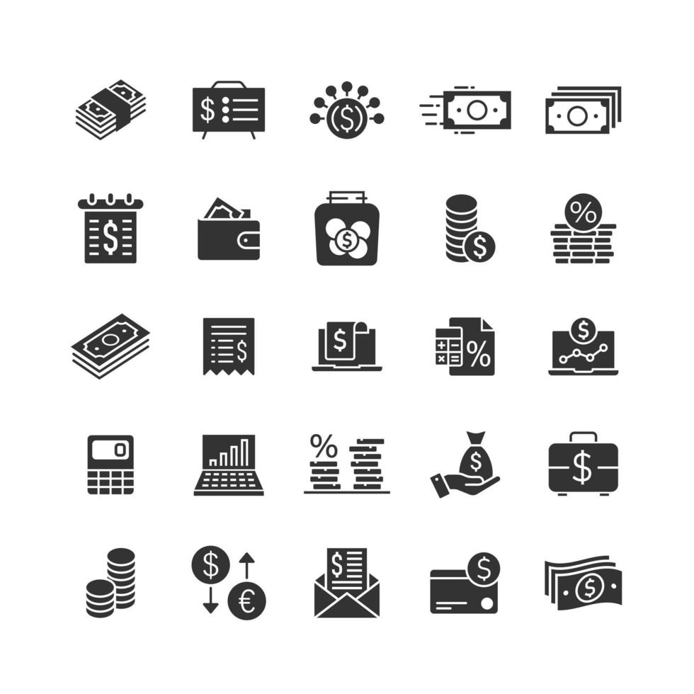 ícone de finanças de dinheiro definido em estilo simples. ilustração em vetor pagamento em fundo branco isolado. conceito de negócio de orçamento de moeda.