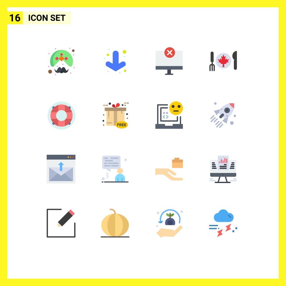 pacote de cores planas de 16 símbolos universais de ajuda Canadá computadores monitor de outono pacote editável de elementos de design de vetores criativos