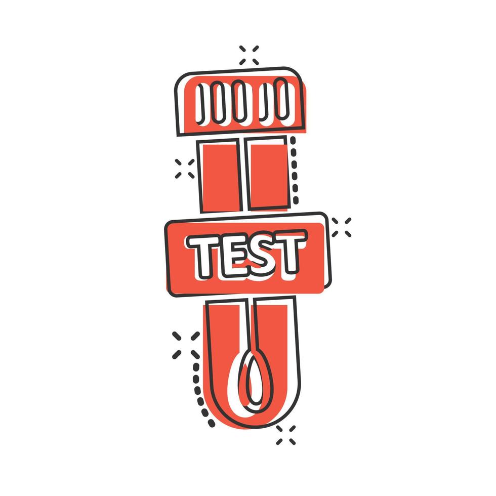 ícone de teste de coronavírus em estilo cômico. ilustração em vetor de desenho animado covid-19 em fundo isolado. conceito de negócio de sinal de efeito de respingo de diagnóstico médico.