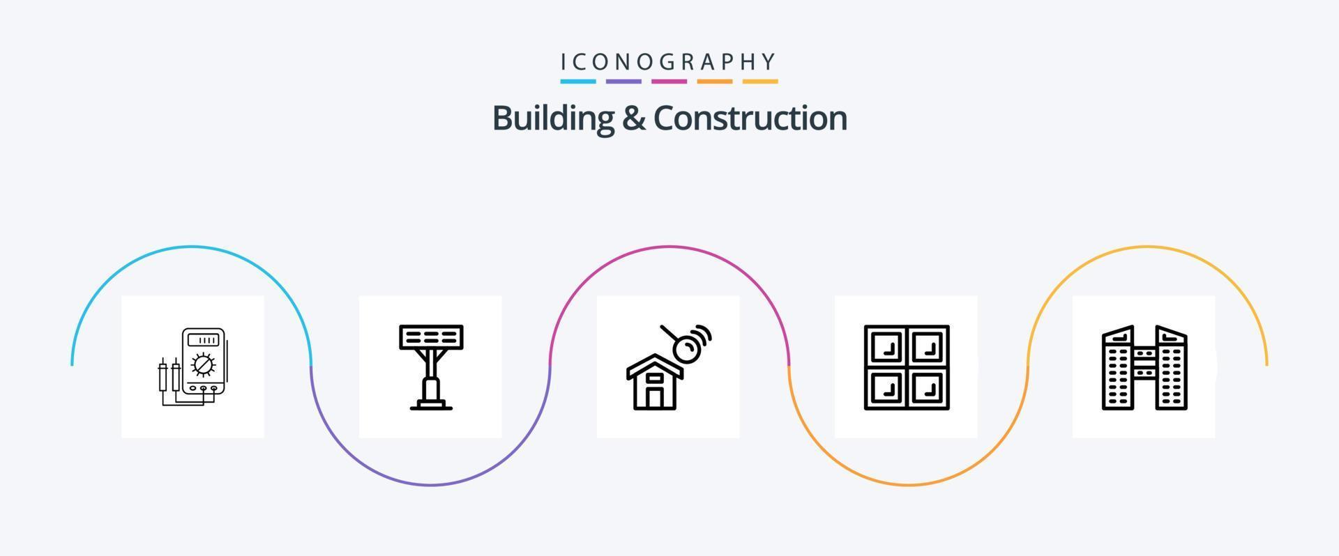 pacote de ícones de construção e construção de linha 5, incluindo construção. edifícios. cidade. janela. construção vetor