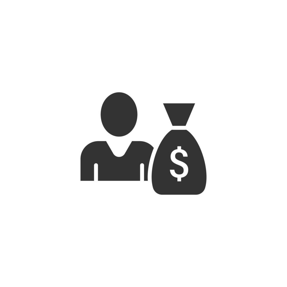 pessoas com ícone de saco de dinheiro em estilo simples. ilustração em vetor saco empresário em fundo branco isolado. conceito de negócio bancário.
