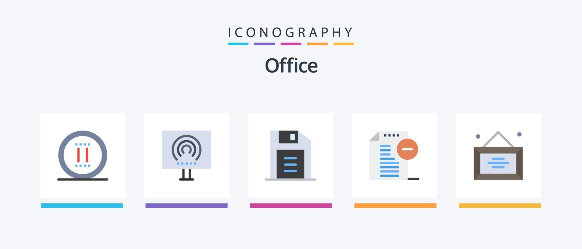 Pacote de ícones do Office Flat 5, incluindo mesa. escritório. fluxo. Arquivo. remover. design de ícones criativos vetor