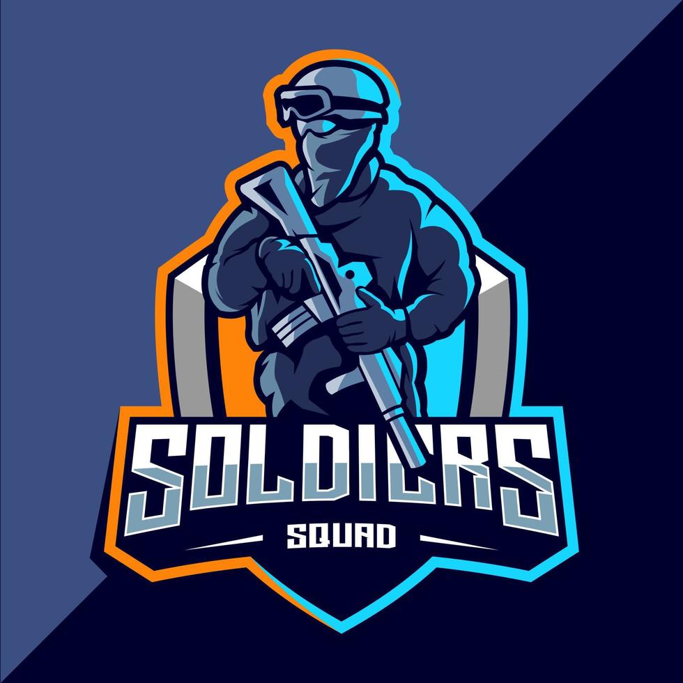 design de logotipo de esport de mascote de soldado vetor