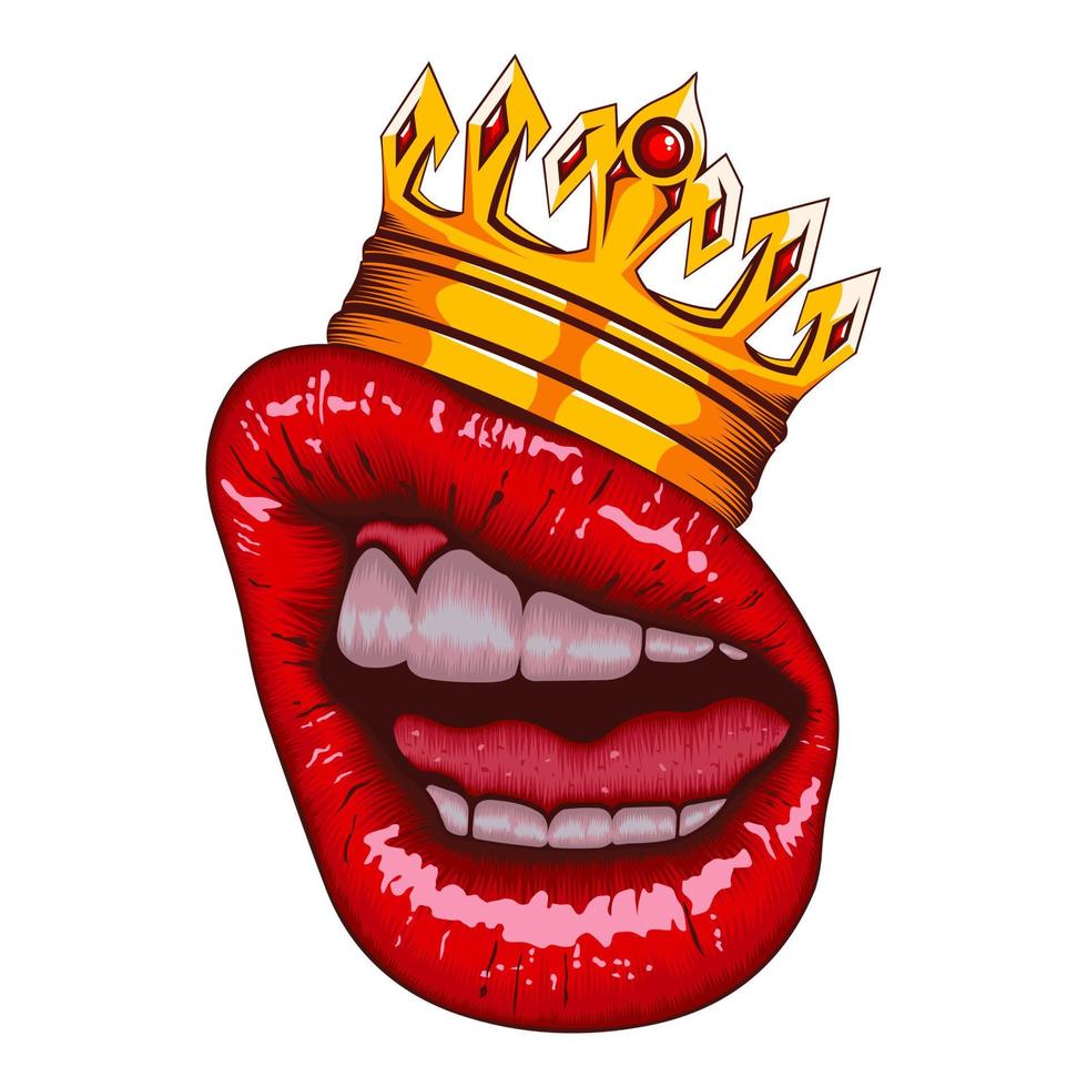 ilustração de lábios realistas com uma coroa vetor