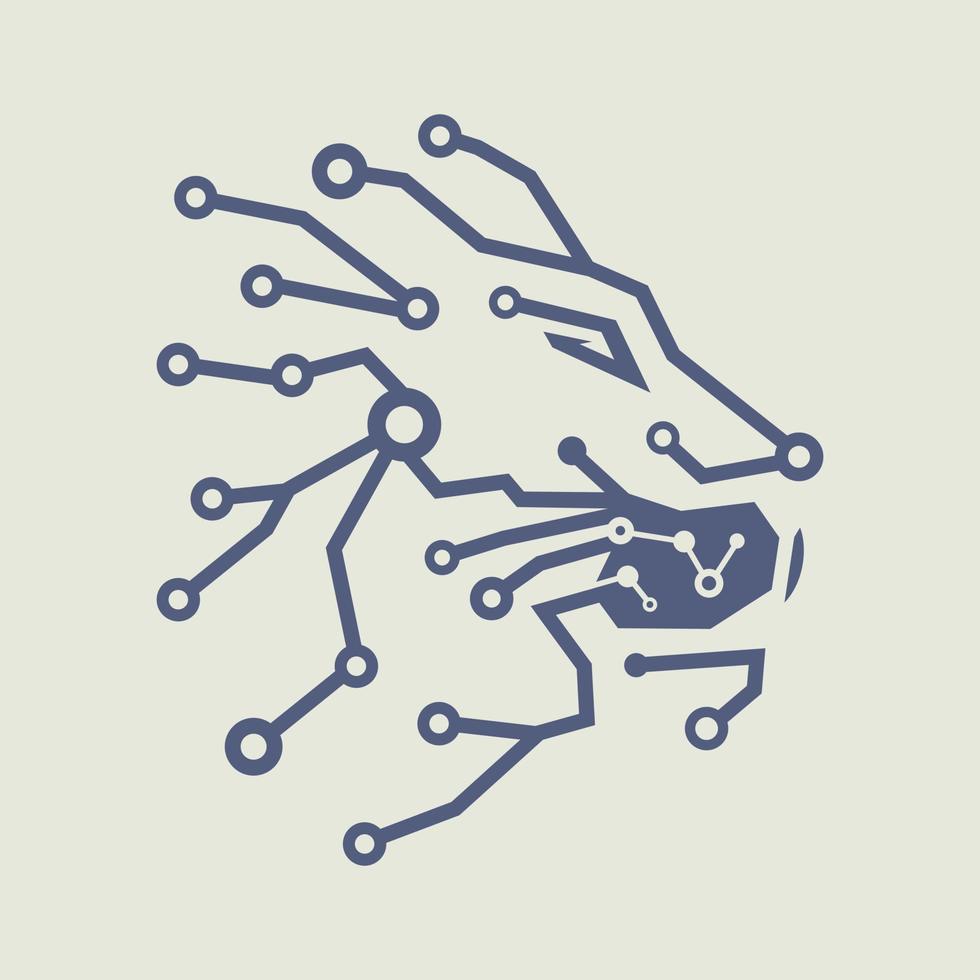 logotipo de ilustração de cabeça de leão de tecnologia de conexão vetor