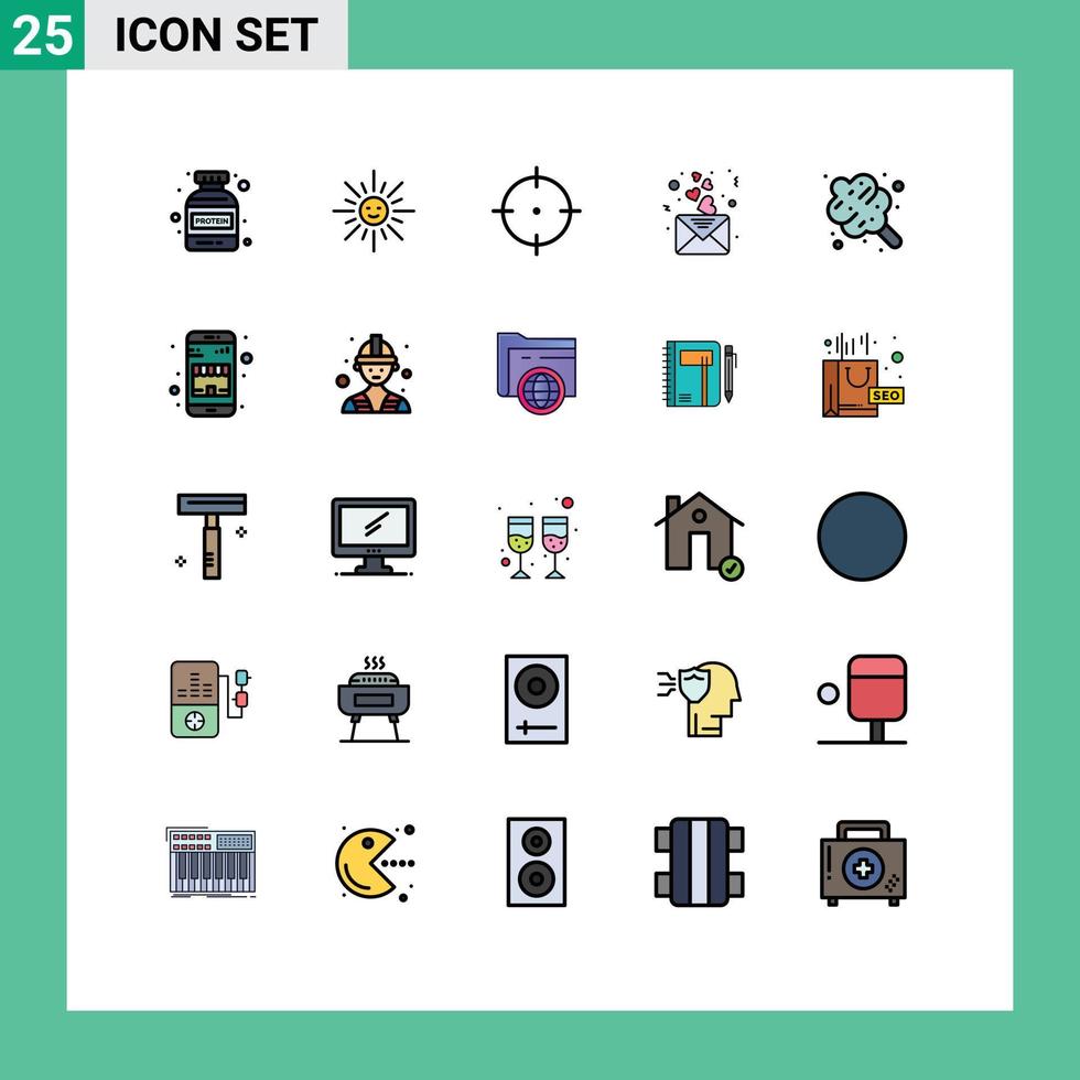 grupo de símbolos de ícone universal de 25 cores planas de linha cheia moderna de doces objetivo de sobremesa algodão doce amor elementos de design de vetores editáveis