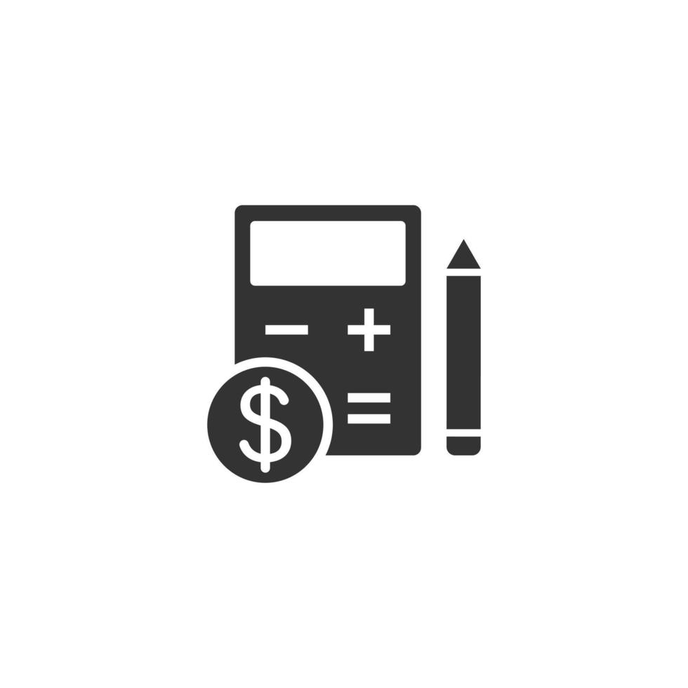ícone de pagamento de impostos em estilo simples. ilustração em vetor orçamento fatura em fundo branco isolado. calculadora com moeda de dólar e conceito de negócio de lápis.