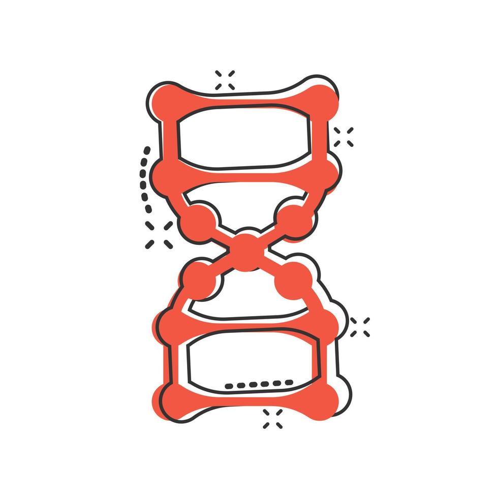 ícone da molécula de DNA em estilo cômico. ilustração em vetor átomo dos desenhos animados no fundo branco isolado. conceito de negócio de sinal de efeito de respingo espiral molecular.