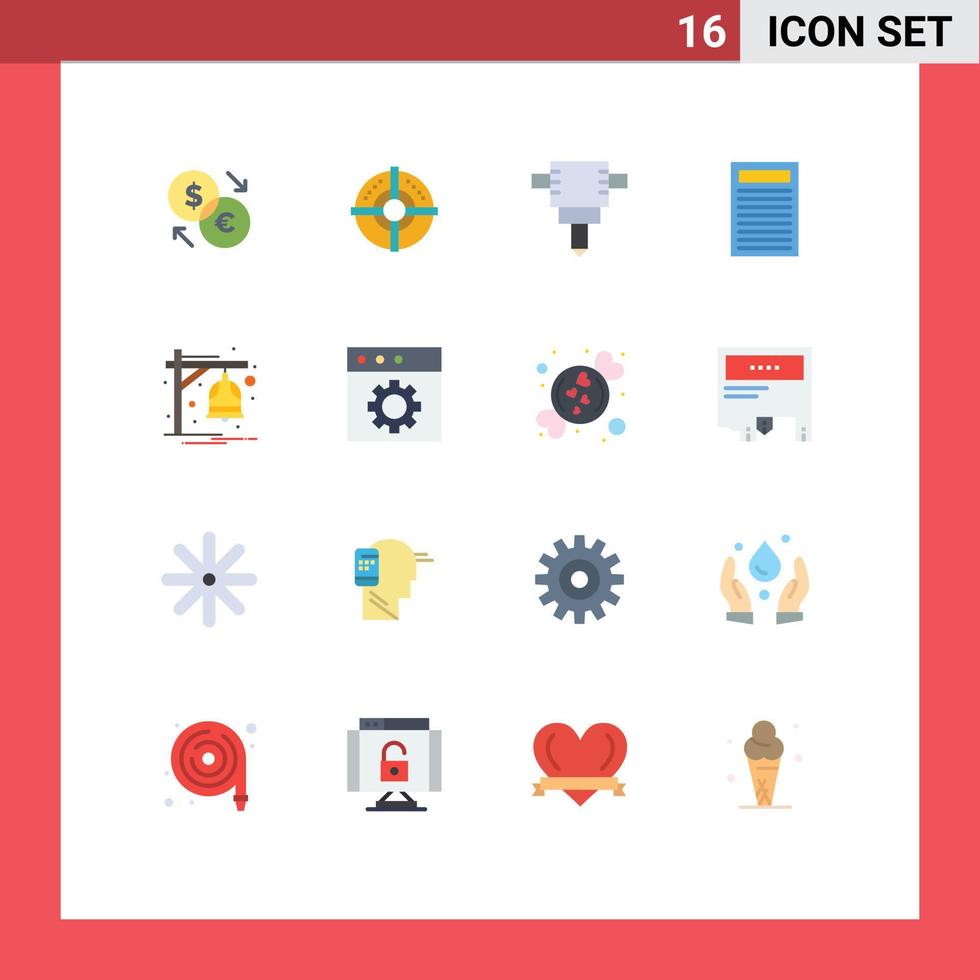 grupo de símbolos de ícones universais de 16 cores planas modernas de notificação de aplicativo, sino vermelho, pacote editável de elementos de design de vetores criativos