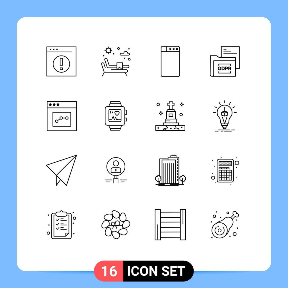 16 pacote de esboço de interface de usuário de sinais e símbolos modernos de elementos de design de vetores editáveis de arquivo gdpr de máquina de análise de interface
