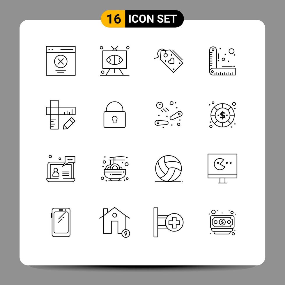 conjunto de 16 sinais de símbolos de ícones de interface do usuário modernos para esportes de design de régua oferecem elementos de design de vetores editáveis dos namorados