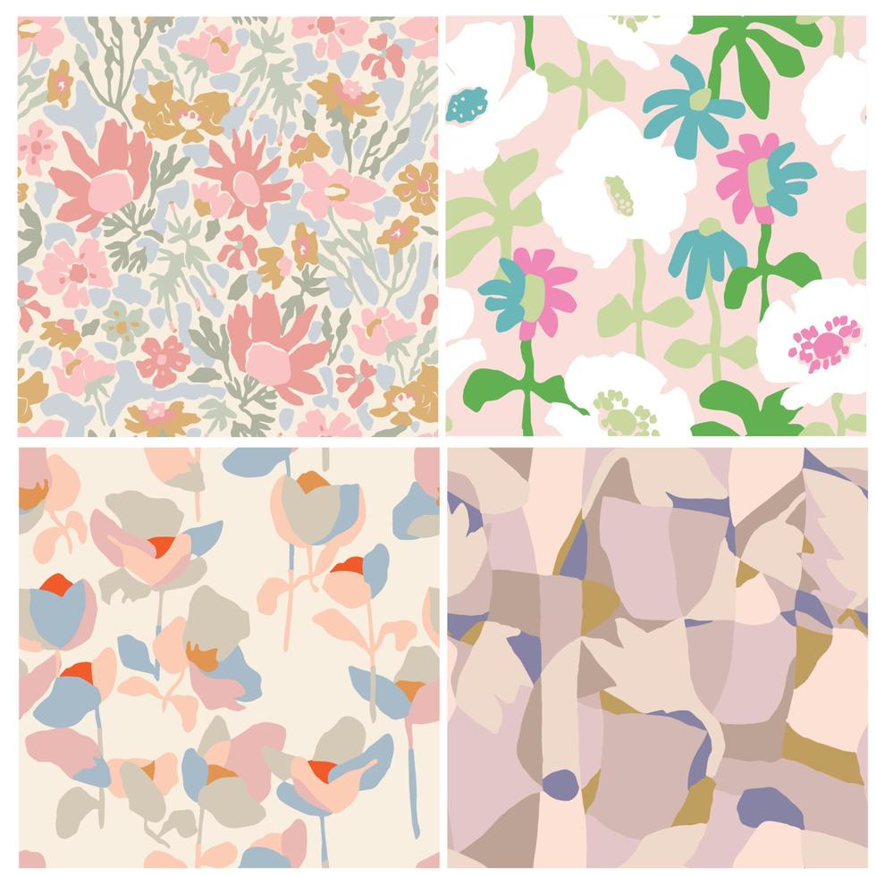 conjunto de 4 designs de padrão de repetição sem costura de ilustração vetorial floral vetor