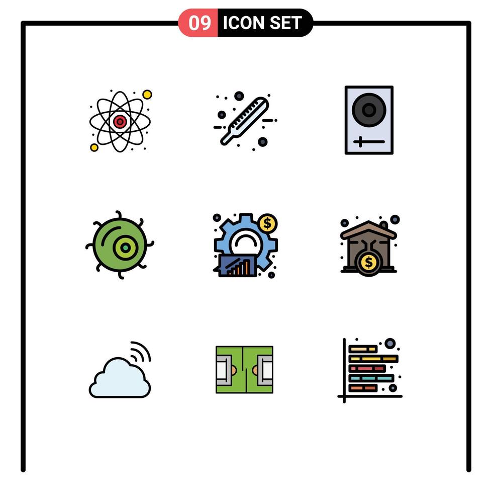 pacote de interface do usuário de 9 cores planas básicas de linhas preenchidas de elementos de design vetoriais editáveis do misturador de microscópio do console da planta analítica vetor