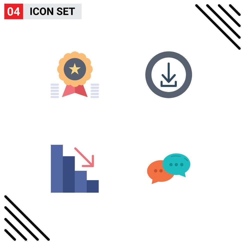 conjunto moderno de pictograma de 4 ícones planos de conquista nós medalha de elementos de design de vetores editáveis de descida de negócios