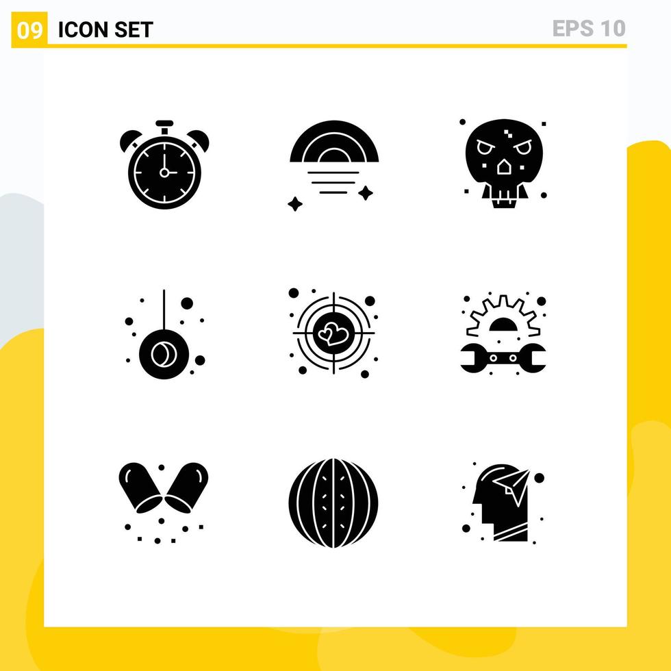 pacote de interface do usuário de 9 glifos sólidos básicos de ossos de alvo alvo movimento de acampamento elementos de design de vetores editáveis
