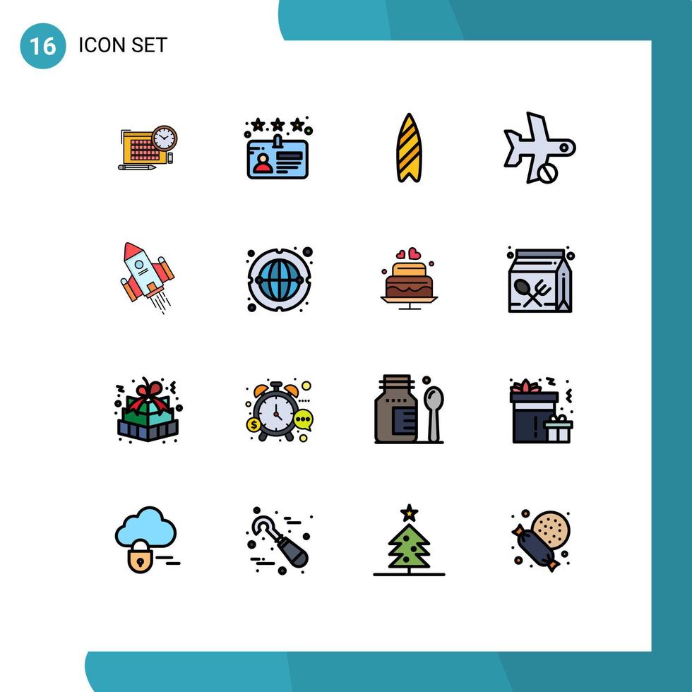 16 interface do usuário pacote de linha cheia de cores planas de sinais e símbolos modernos de transporte de transporte esportivo voo elementos de design de vetores criativos editáveis