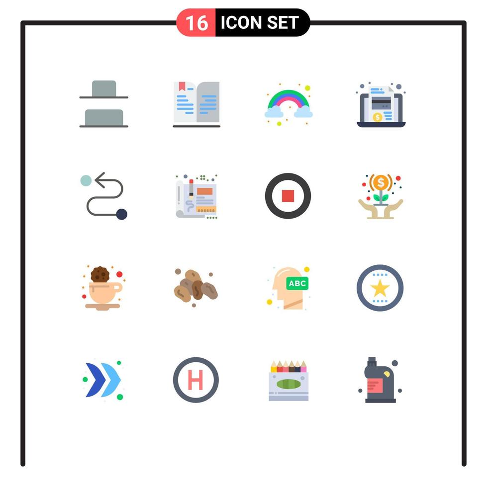 grupo de símbolos de ícone universal de 16 cores planas modernas de arquivo de destino de arco-íris de estrada de projeto pacote editável de elementos de design de vetores criativos