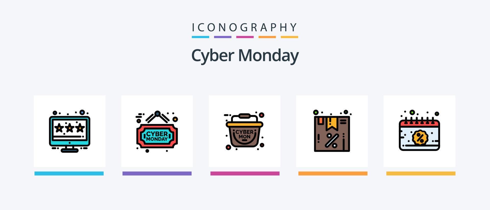 linha cyber segunda-feira cheia de 5 ícones incluindo desconto. limitado. venda. desconto. venda de segunda-feira cibernética. design de ícones criativos vetor