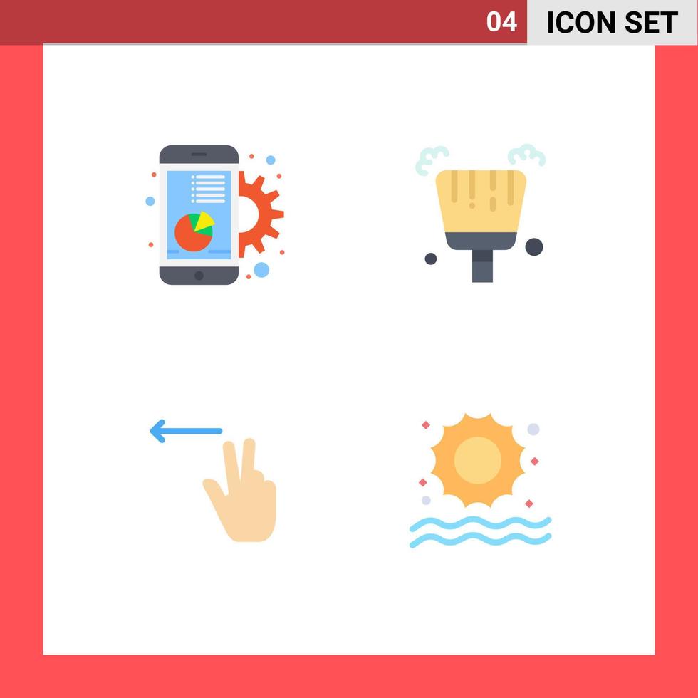 pacote de ícones planos de 4 símbolos universais de marketing de gesto de gráfico pá de lixo elementos de design de vetores editáveis de praia