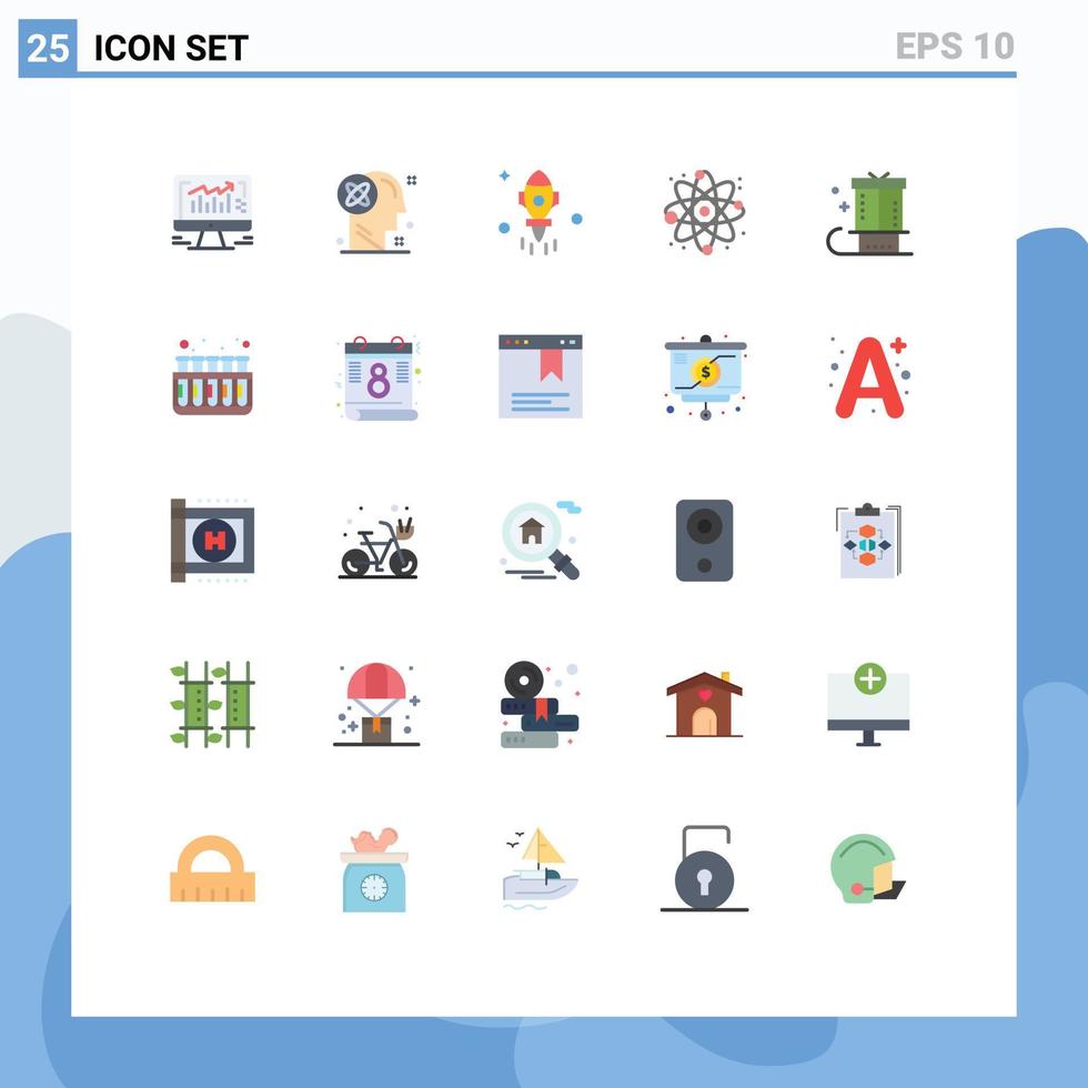 pacote de 25 sinais e símbolos modernos de cores planas para mídia impressa na web, como ideia de ciência de natal, elementos de design de vetores editáveis de mosca
