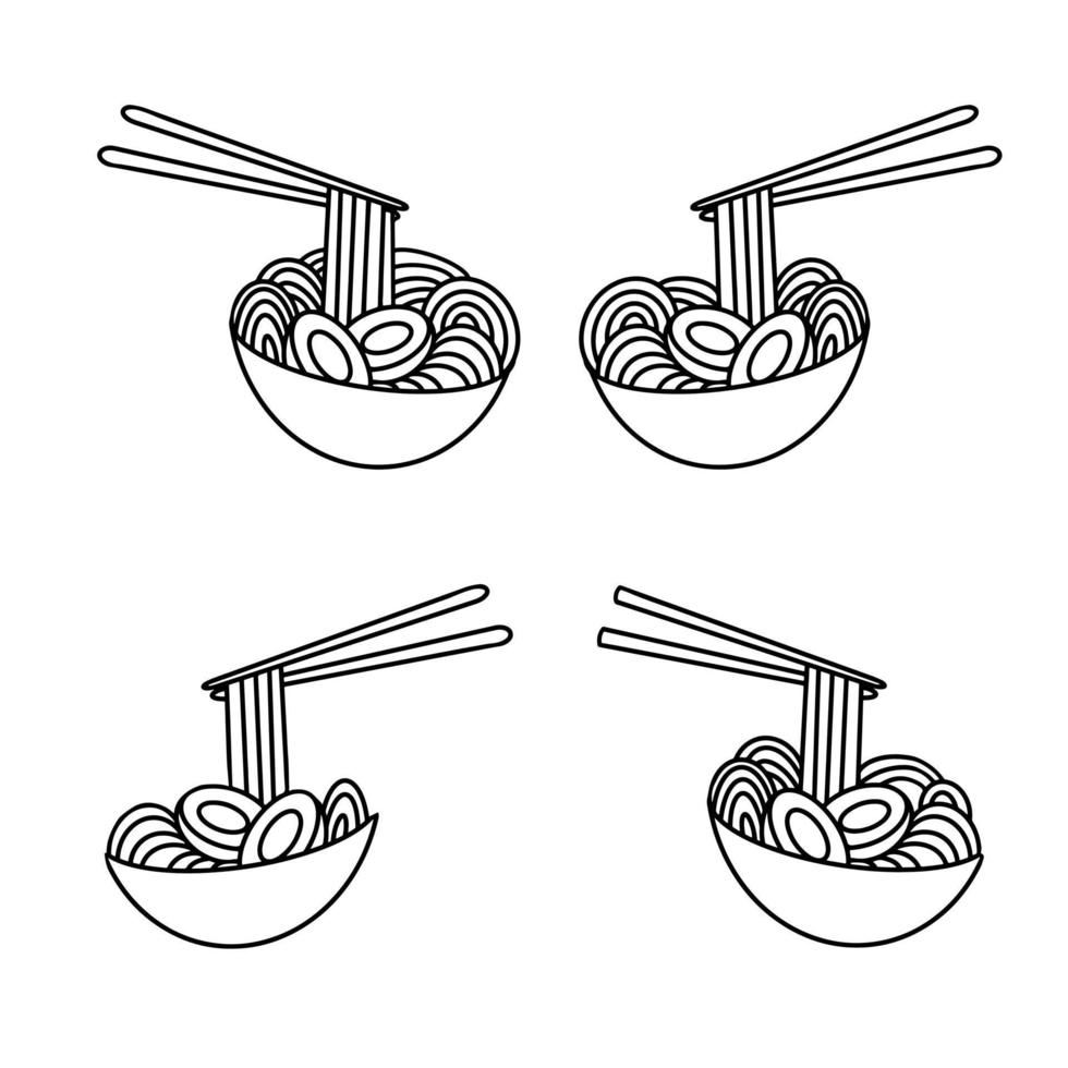 conjunto vetorial de ícone ramen no estilo doodle. vetor