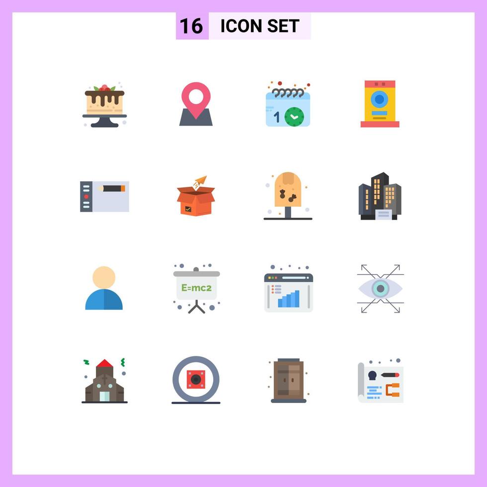 16 símbolos de sinais de cores planas universais da máquina de desenho, calendário, móveis, roupas, pacote editável de elementos de design de vetores criativos