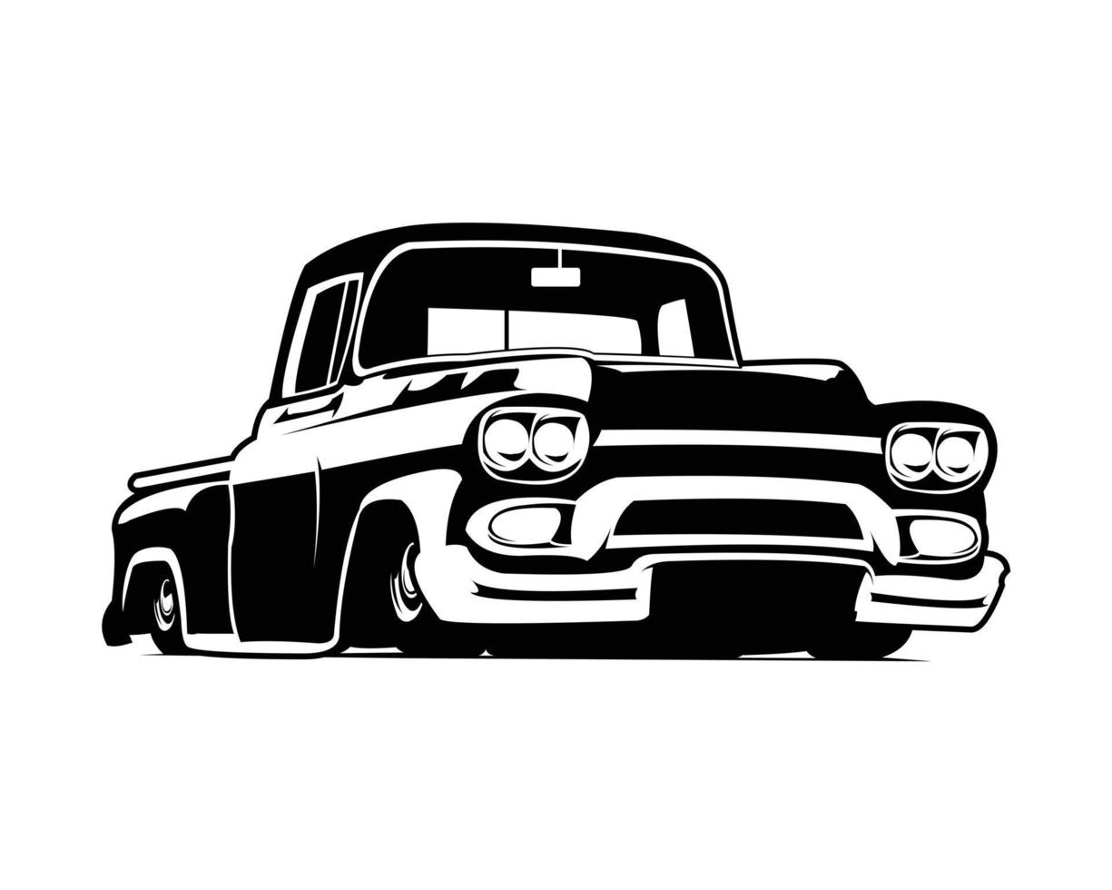 silhueta de caminhão de logotipo antigo mostrada contra fundo branco isolado frontal. melhor para distintivo, emblema, ícone, design de adesivo e indústria automobilística. ilustração vetorial disponível no eps 10. vetor