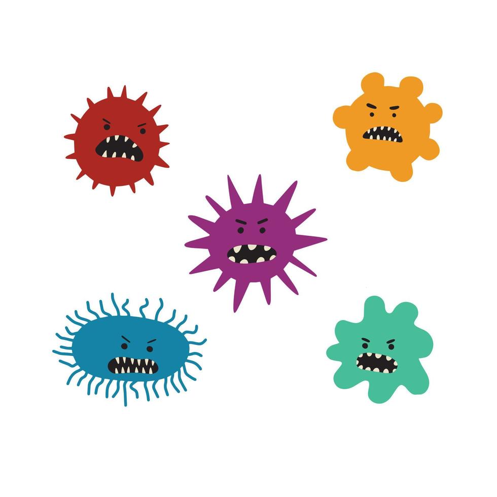 micróbios engraçados doodle ilustração vetorial. isolado no fundo branco vetor