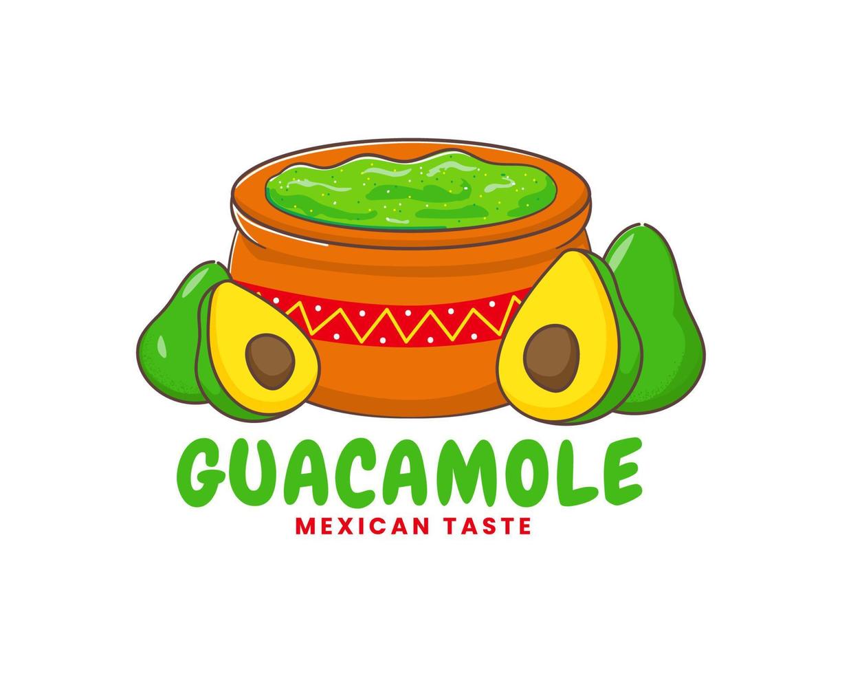logotipo de desenho animado guacamole. uma tigela de molho de guacamole. comida de rua tradicional mexicana. personagem adorável de arte vetorial. vetor