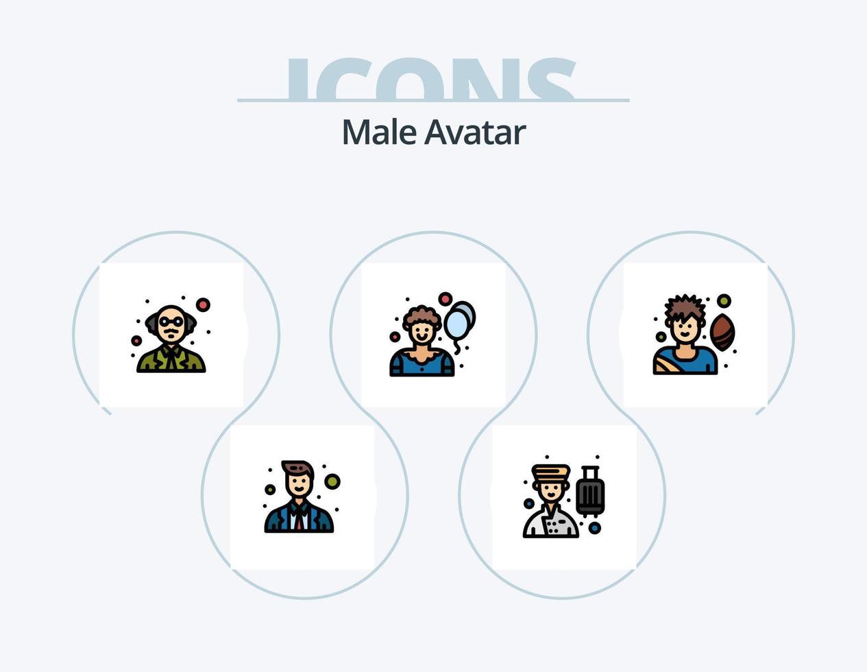 linha de avatar masculino cheia de ícones do pacote 5 design de ícones. comunicação. pessoa. trabalhador. cara. comunidade vetor