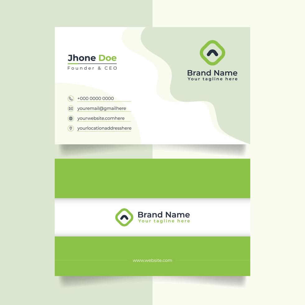 cartão de visita criativo moderno verde e cartão de nome, design de vetor de modelo limpo simples horizontal, layout em tamanho de retângulo.