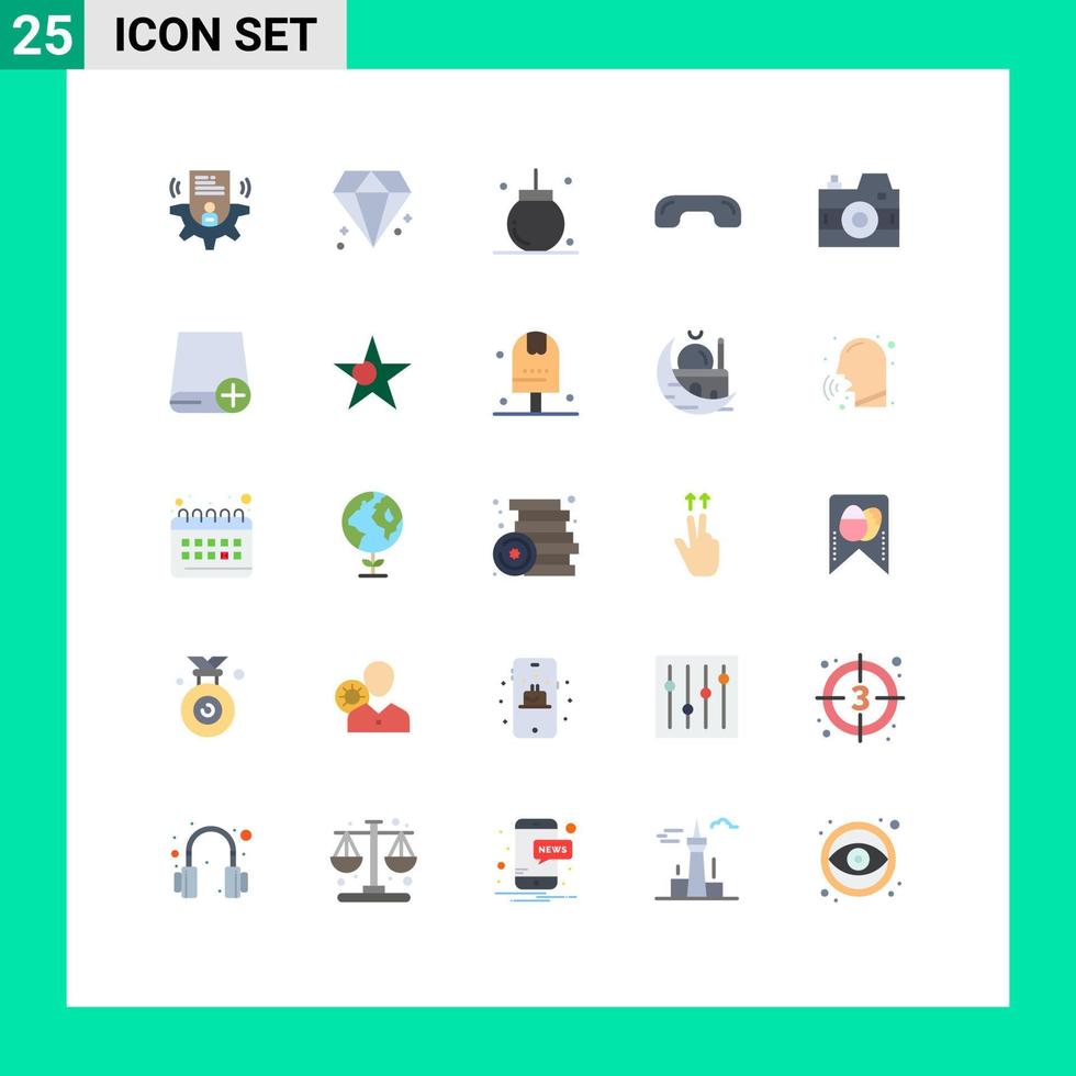 pacote de 25 cores planas criativas de celebração de telefone com câmera desligar elementos de design de vetores editáveis de declínio