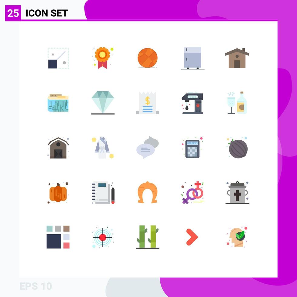 conjunto de cores planas de interface móvel de 25 pictogramas de dispositivos eletrônicos de bola de equipamentos domésticos elementos de design vetorial editáveis vetor