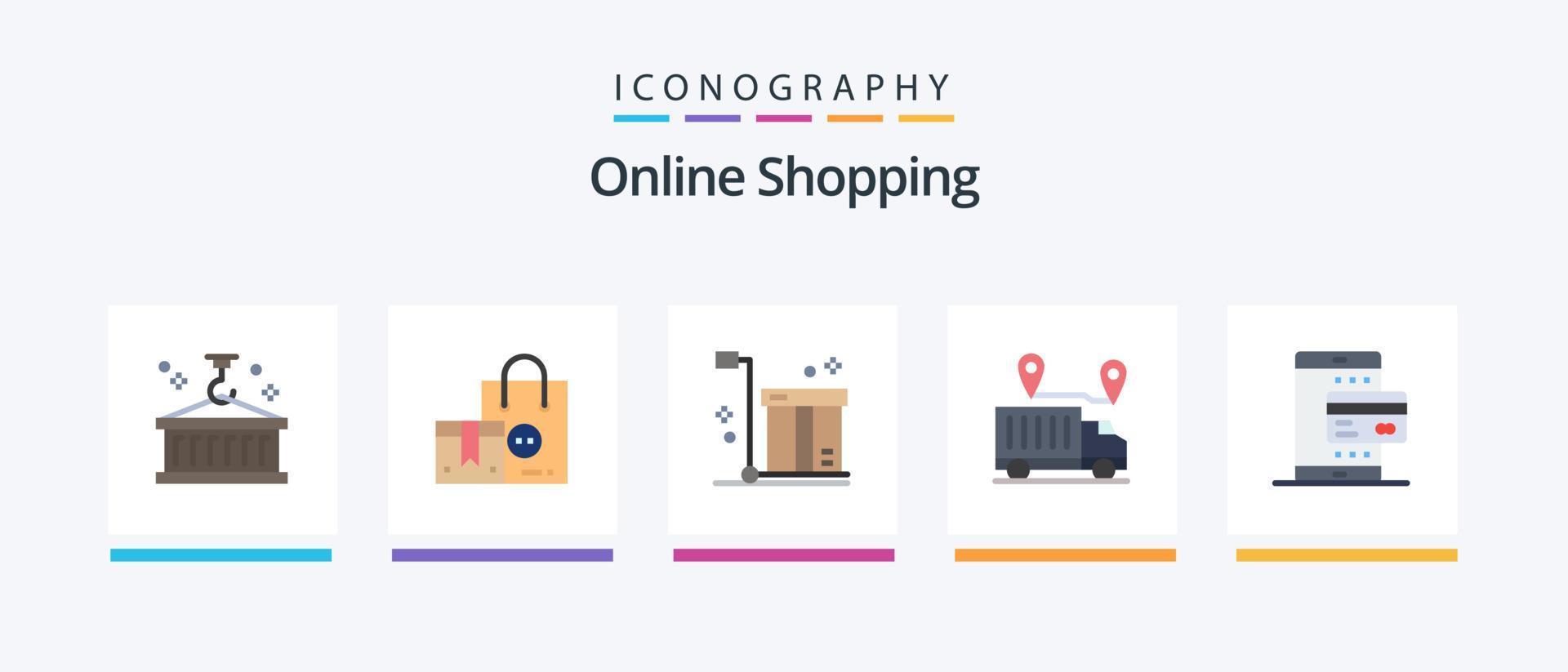 pacote de ícones de 5 planos de compras on-line, incluindo transporte. Entrega. Shopping. produtos. logística. design de ícones criativos vetor