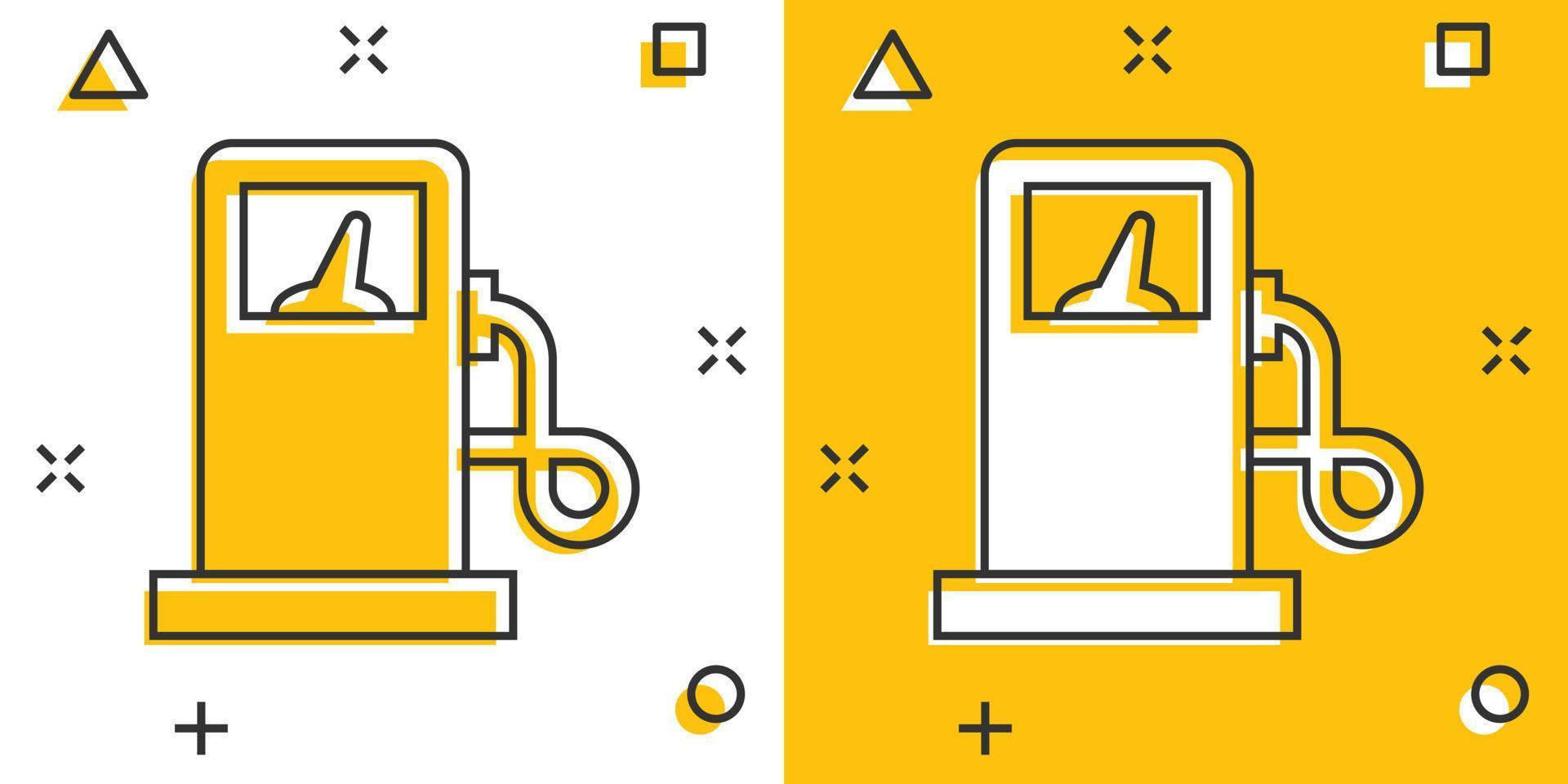 ícone da bomba de combustível em estilo cômico. ilustração em vetor sinal dos desenhos animados posto de gasolina no fundo branco isolado. conceito de negócio de efeito de respingo de gasolina.