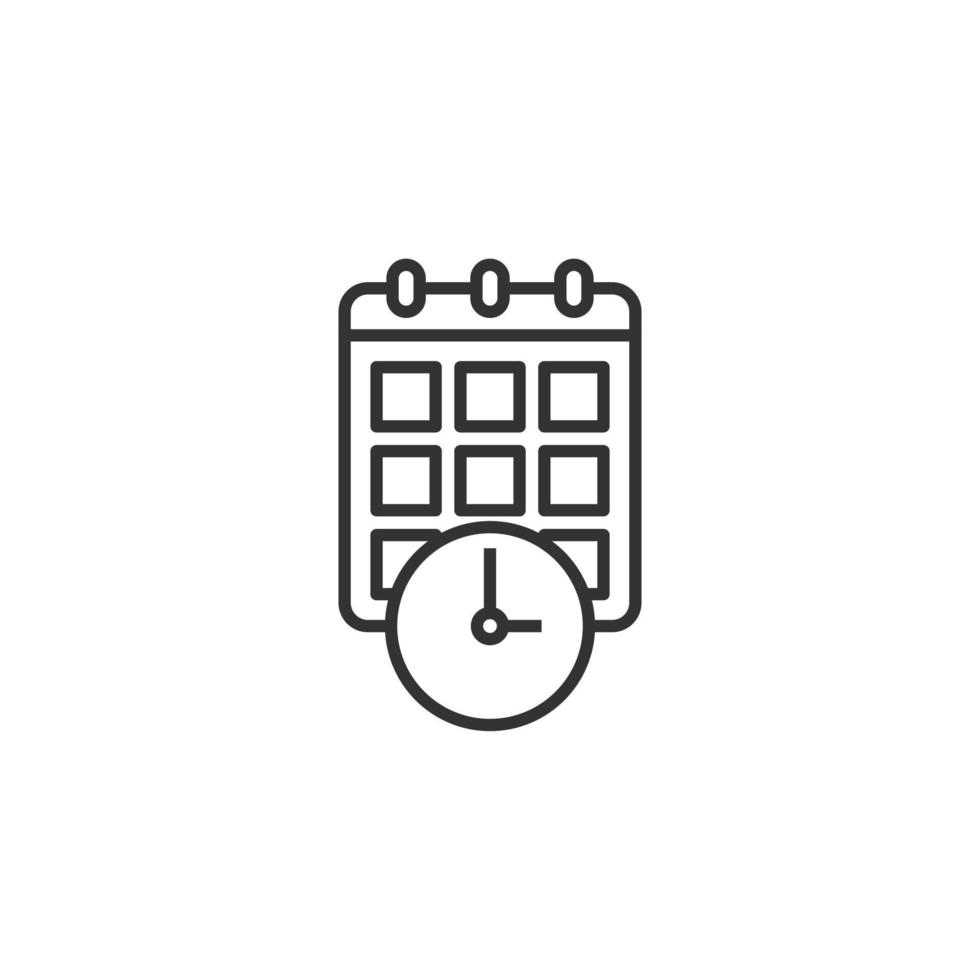 calendário com ícone de relógio em estilo simples. ilustração em vetor agenda em fundo branco isolado. agendar o conceito de negócio do planejador de tempo.