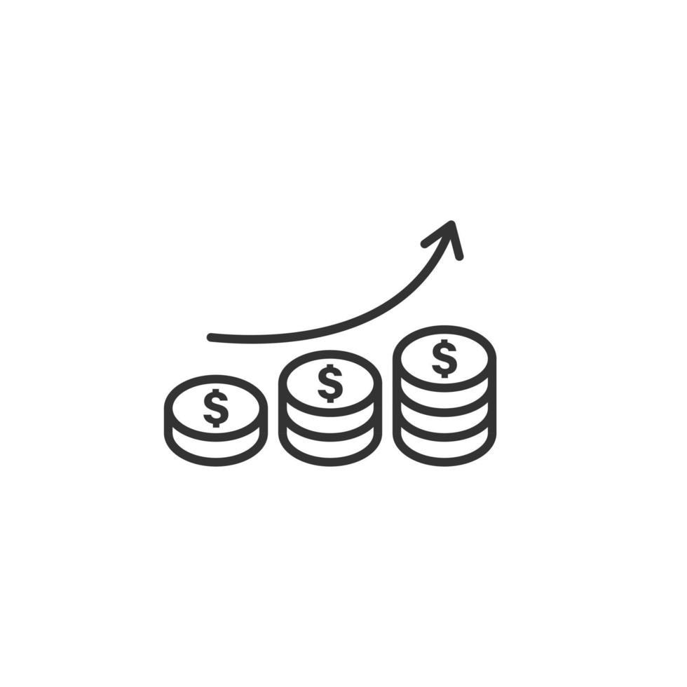 ícone de aumento da taxa de renda em estilo simples. ilustração em vetor desempenho financeiro em fundo branco isolado. moeda com conceito de negócio de seta de crescimento.