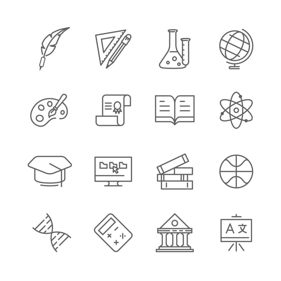 conjunto de ícones de tema de educação de arte de linha simples vetor