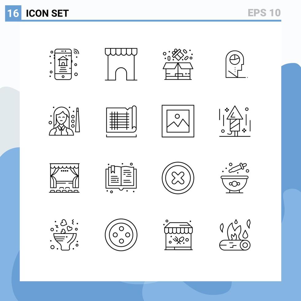 conjunto de 16 sinais de símbolos de ícones de interface do usuário modernos para homem de caixa de chapéu de jogador elementos de design de vetores editáveis humanos