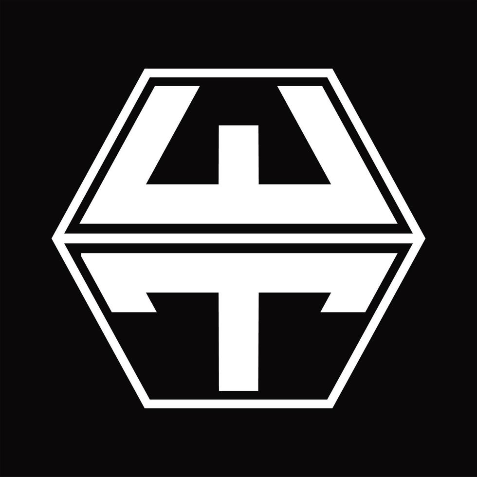 monograma de logotipo wt com modelo de design em forma de hexágono para cima e para baixo vetor