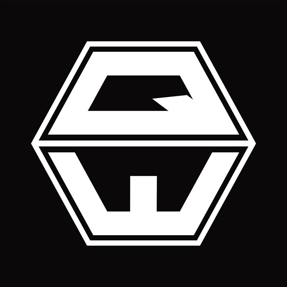 monograma de logotipo qw com modelo de design em forma de hexágono para cima e para baixo vetor