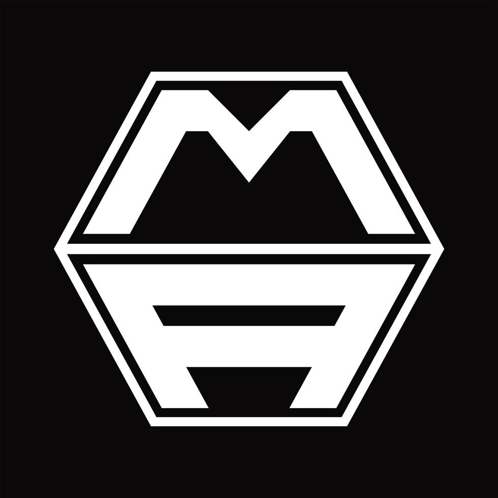 monograma de logotipo ma com modelo de design em forma de hexágono para cima e para baixo vetor