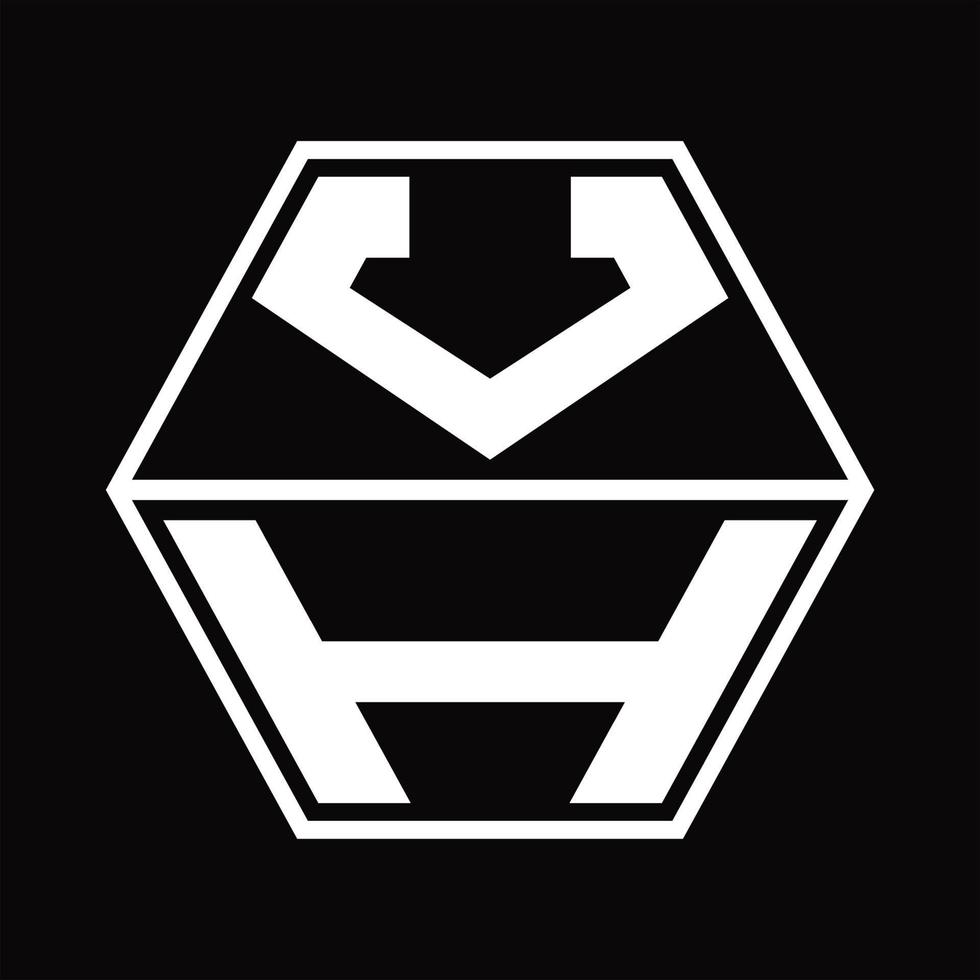 monograma de logotipo vh com modelo de design em forma de hexágono para cima e para baixo vetor